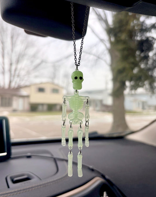 Glow in the Dark Skeleton Rearview Mirror Dangler Accessory
