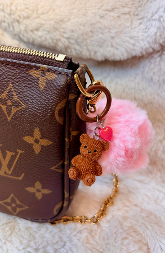 Girly Brown Bear Bag Charm