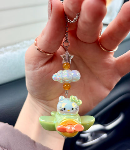 Kitty Airplane Rearview Mirror Dangler Accessory