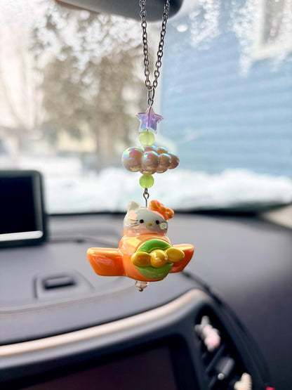 Kitty Airplane Rearview Mirror Dangler Accessory