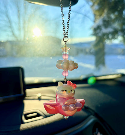 Kitty Airplane Rearview Mirror Dangler Accessory