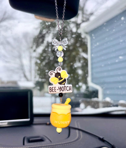Bee Honey Pot Rearview Mirror Dangler Accessory