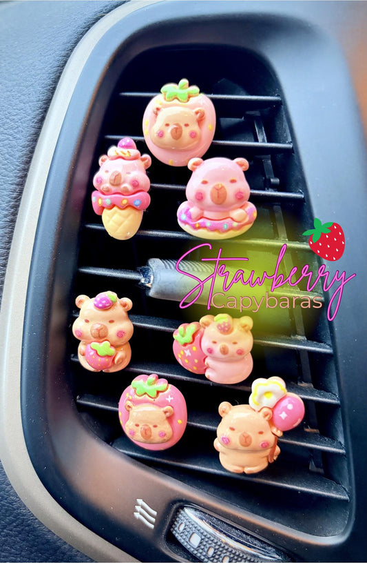 Strawberry Capybara Car Vent Clips