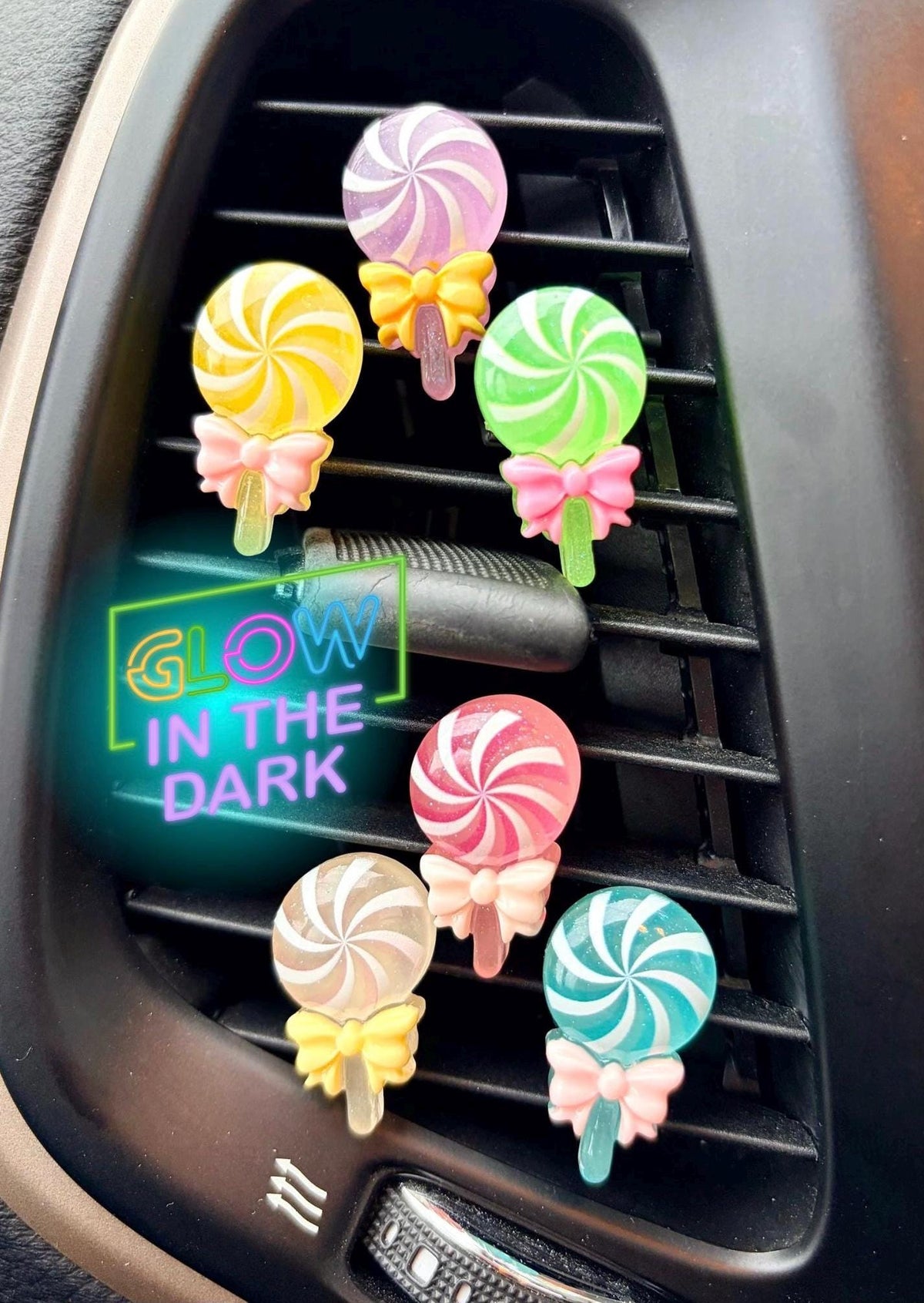 Glow in the Dark Lollipop Car Vent Clips