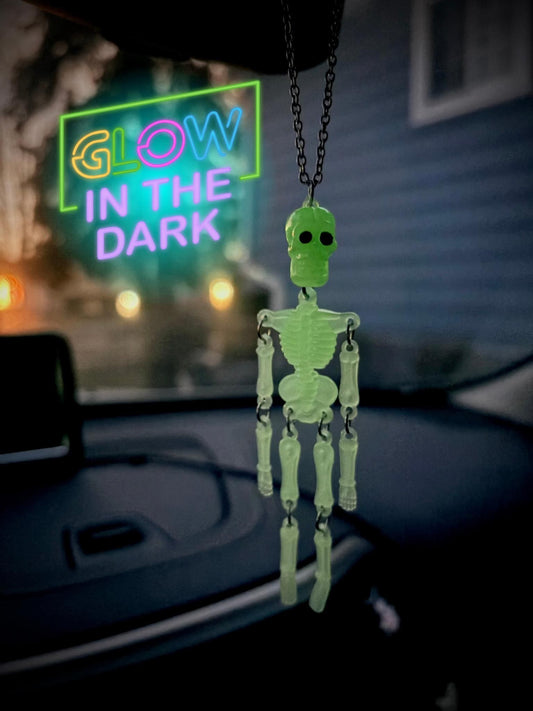 Glow in the Dark Skeleton Rearview Mirror Dangler Accessory