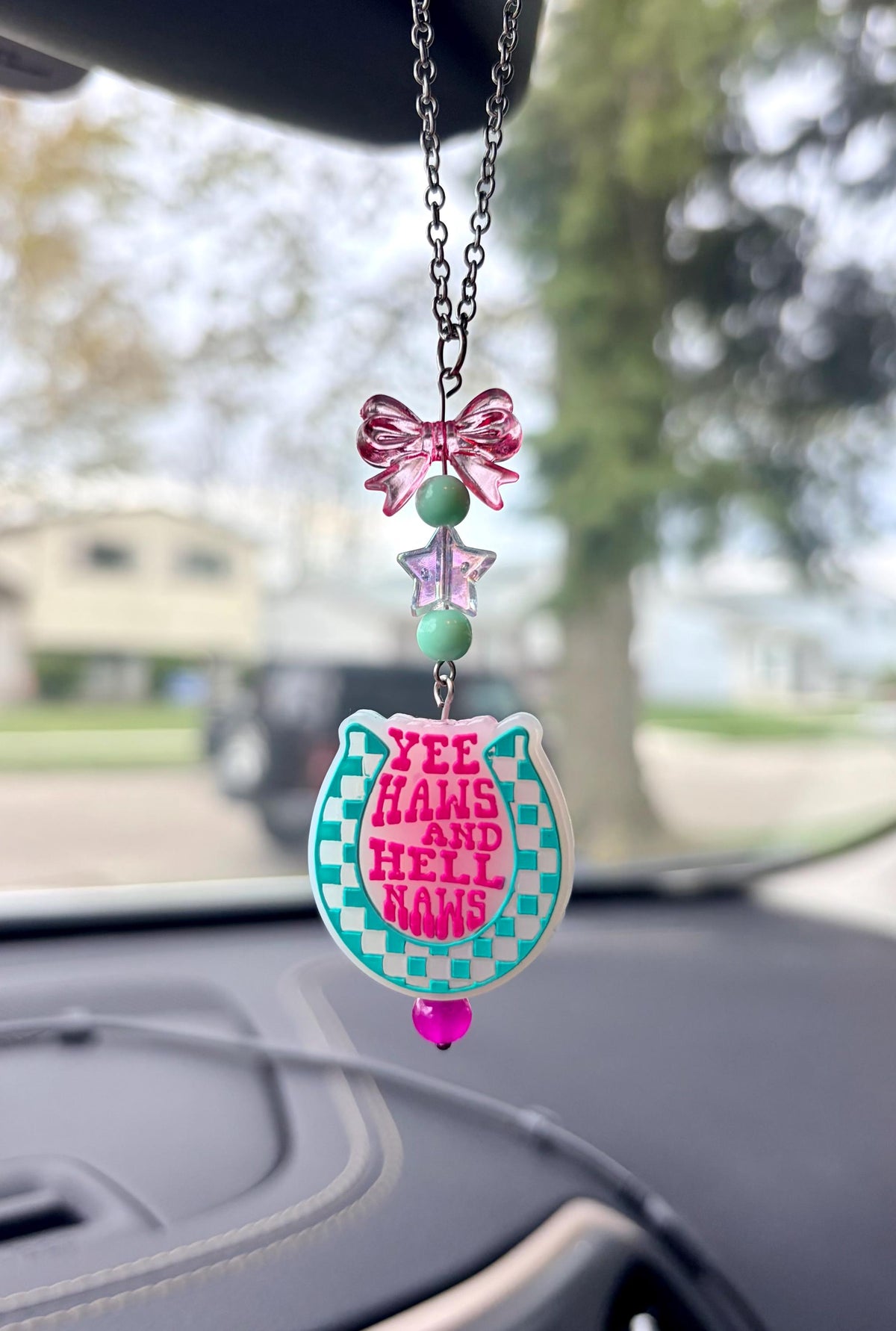 Yee Haws Hell Naws Rearview Mirror Dangler Accessory