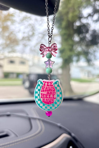 Yee Haws Hell Naws Rearview Mirror Dangler Accessory