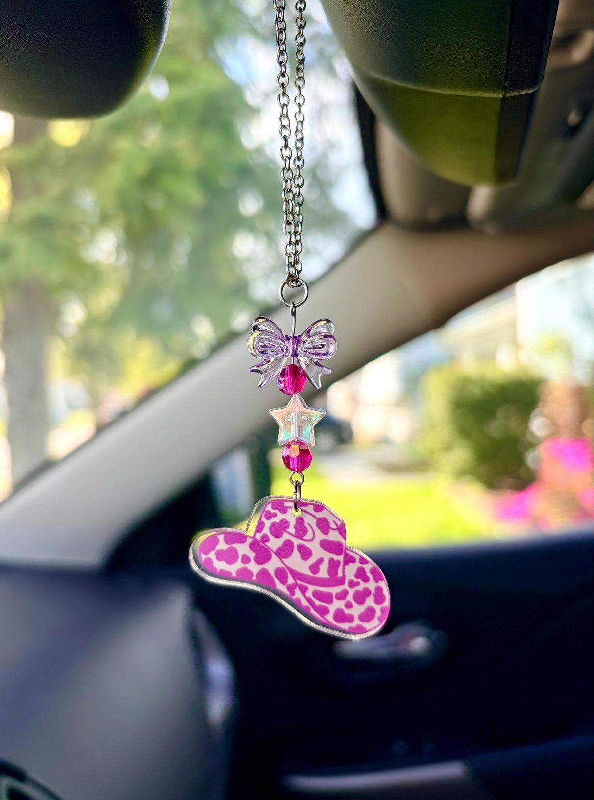 Pink Cowgirl Hat Rearview Mirror Dangler Accessory