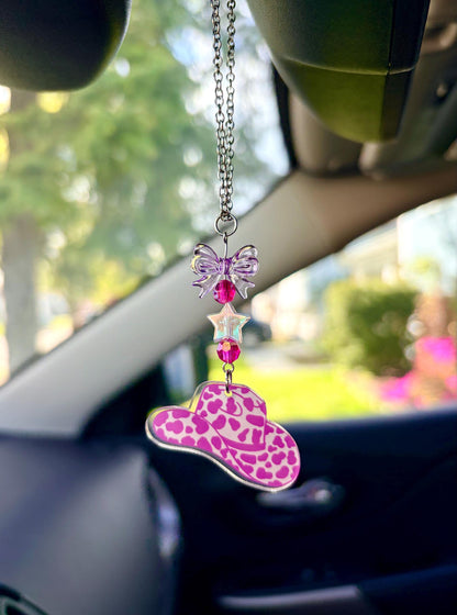 Pink Cowgirl Hat Rearview Mirror Dangler Accessory