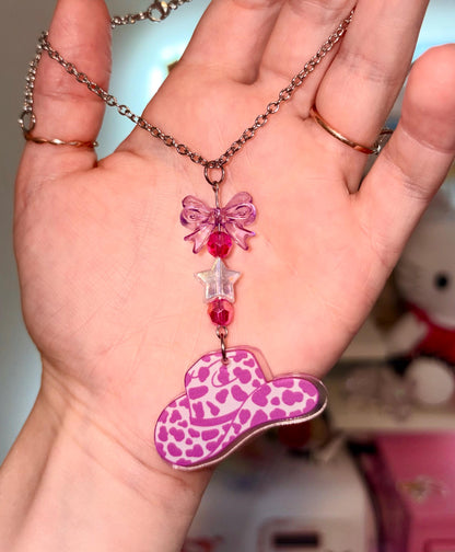 Pink Cowgirl Hat Rearview Mirror Dangler Accessory