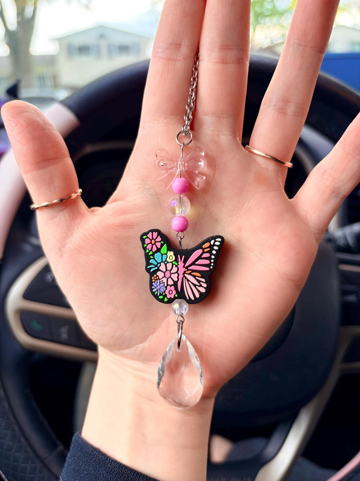 Butterfly Crystal Rearview Mirror Dangler Accessory