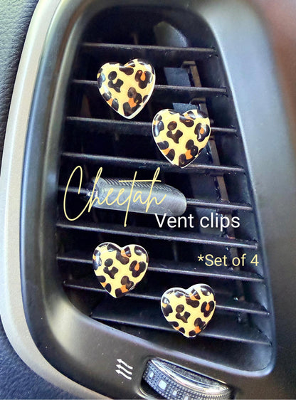 Cheetah Print Heart Shaped Car Vent Clips