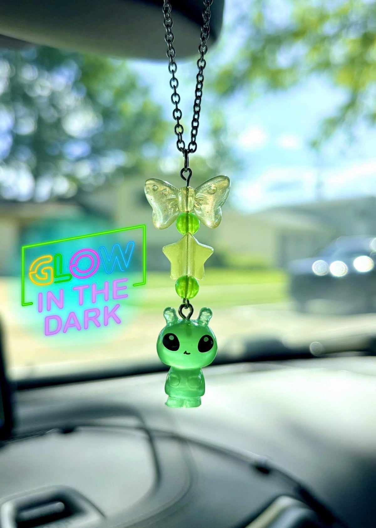 Glow in the Dark Alien Rearview Mirror Dangler Accessory