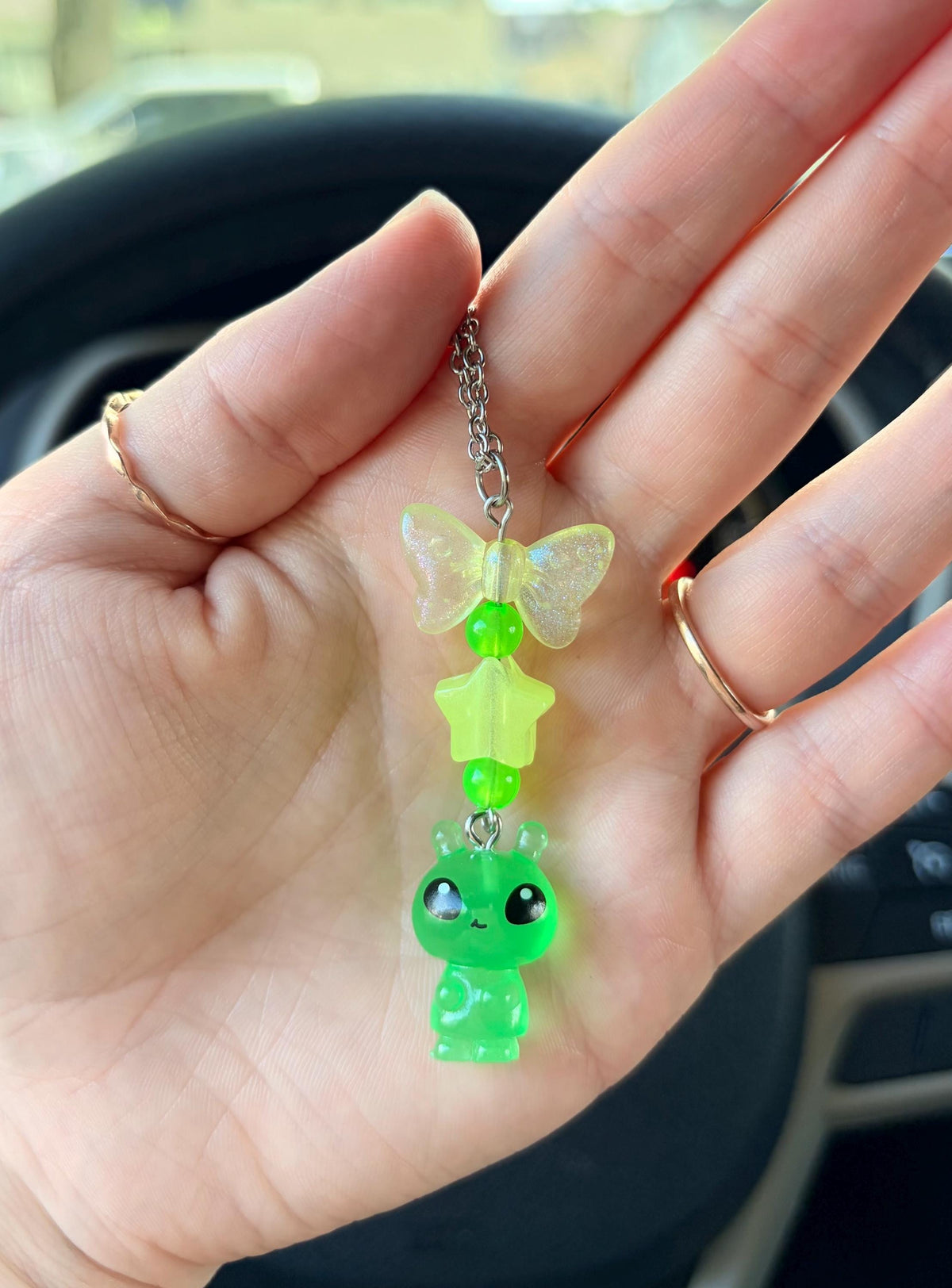 Glow in the Dark Alien Rearview Mirror Dangler Accessory