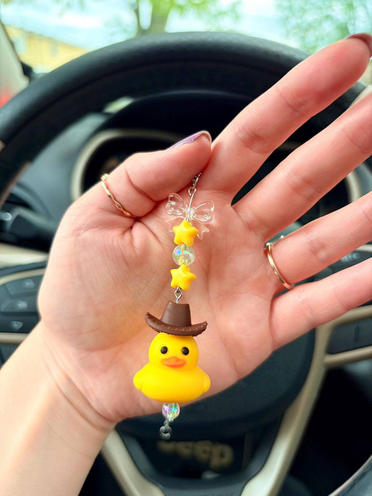 Yellow Cowboy Duck Rearview Mirror Dangler