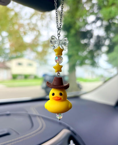 Yellow Cowboy Duck Rearview Mirror Dangler