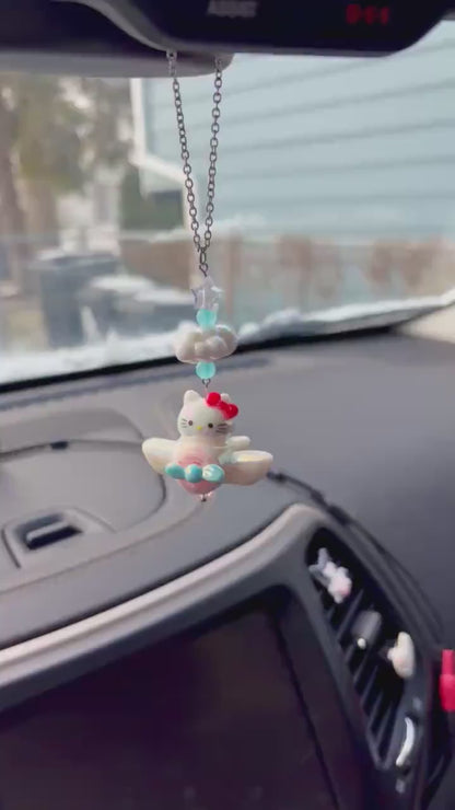 Kitty Airplane Rearview Mirror Dangler Accessory