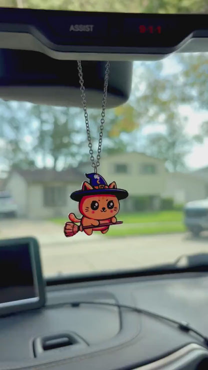 Witchy Kitty Rearview Mirror Dangler Accessory