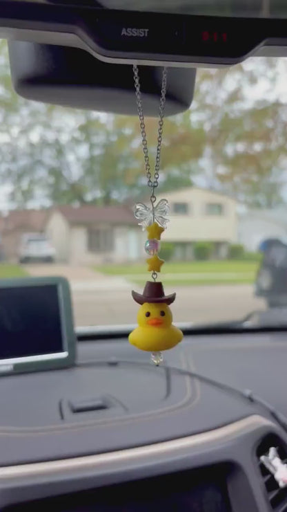 Yellow Cowboy Duck Rearview Mirror Dangler