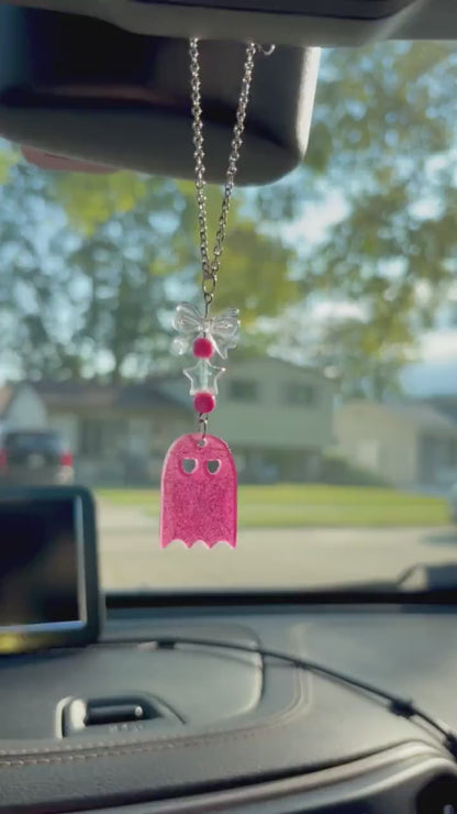 Pink Glitter Ghost Rearview Mirror Dangler Accessory