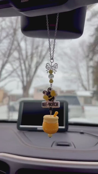Bee Honey Pot Rearview Mirror Dangler Accessory