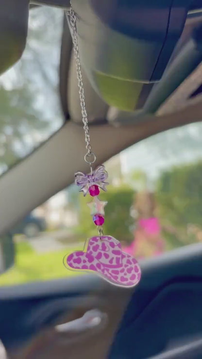 Pink Cowgirl Hat Rearview Mirror Dangler Accessory