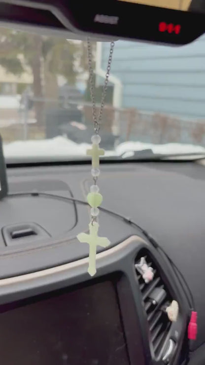 Glow in the Dark Cross Rearview Mirror Dangler Accessory