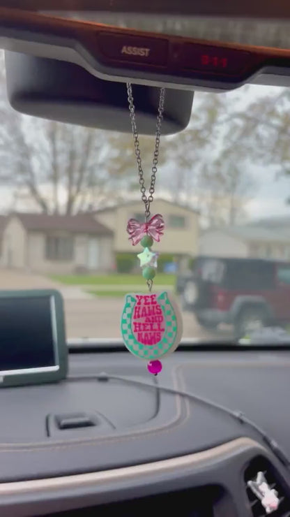 Yee Haws Hell Naws Rearview Mirror Dangler Accessory