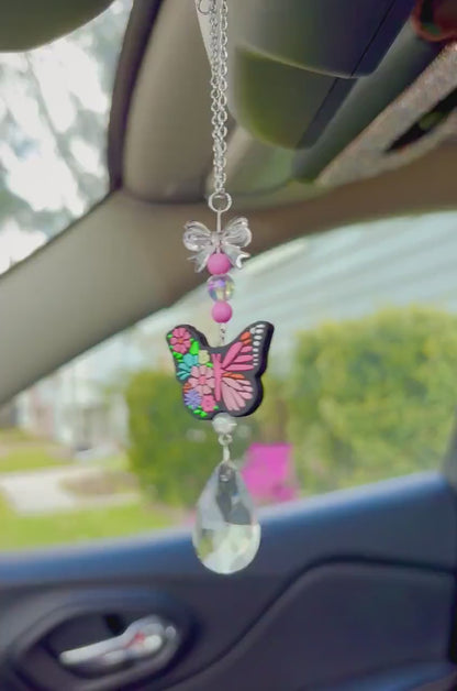 Butterfly Crystal Rearview Mirror Dangler Accessory